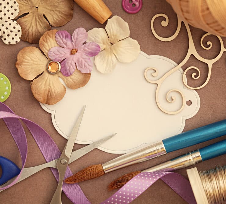 fabric, paintbrushes and crafts