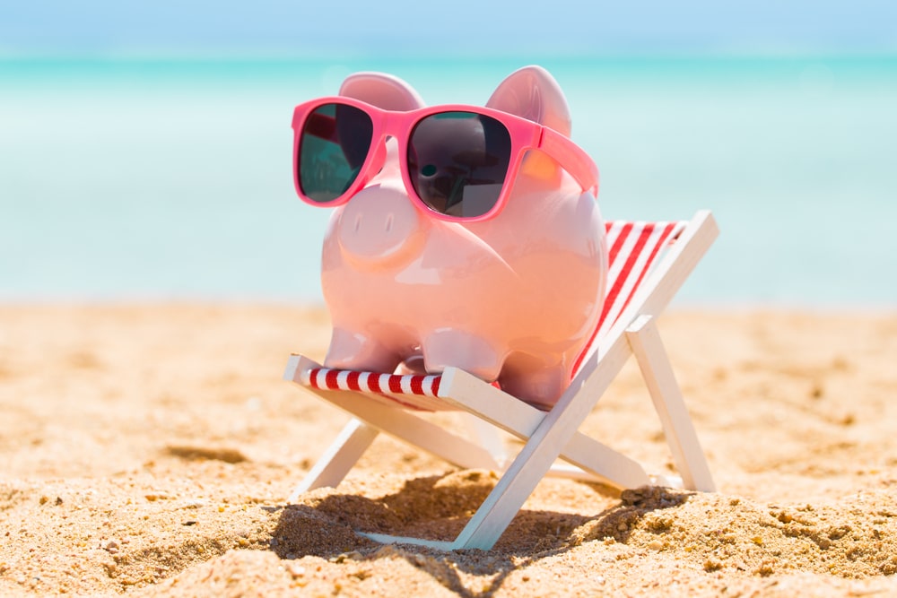 a piggybank on the beach