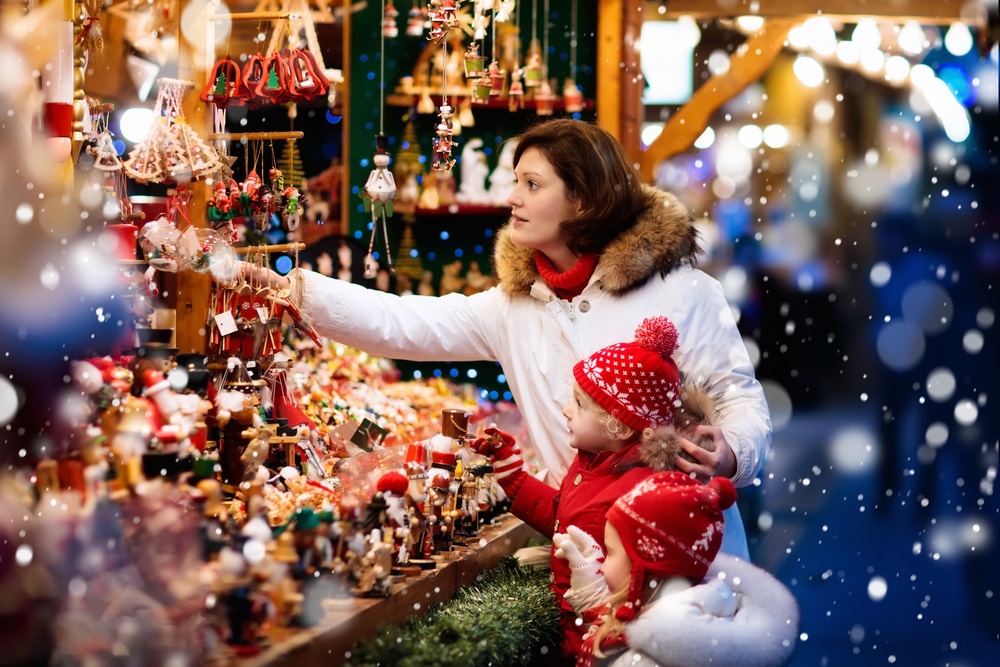 family out at christmas market