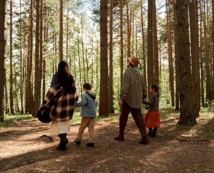 Family in woods