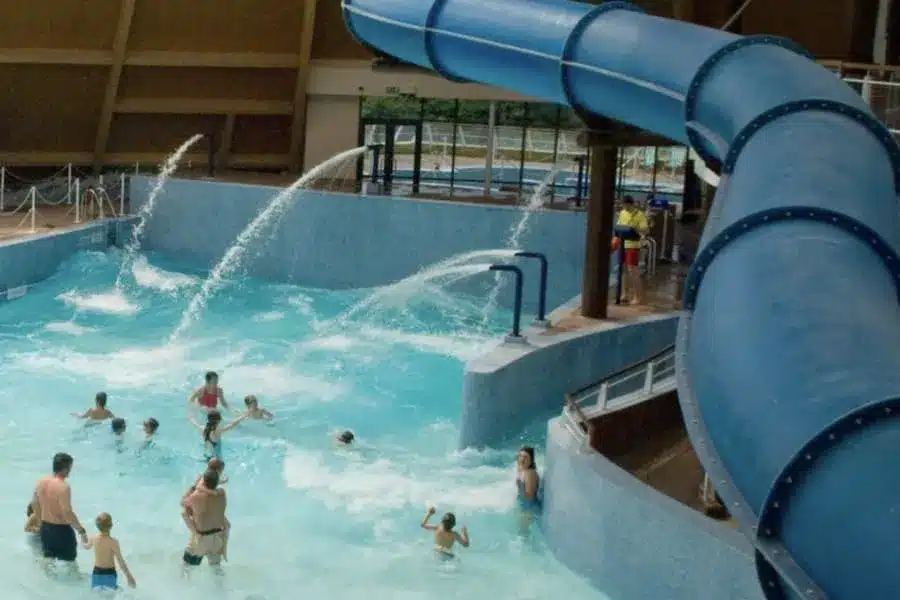 big blue slide at water park