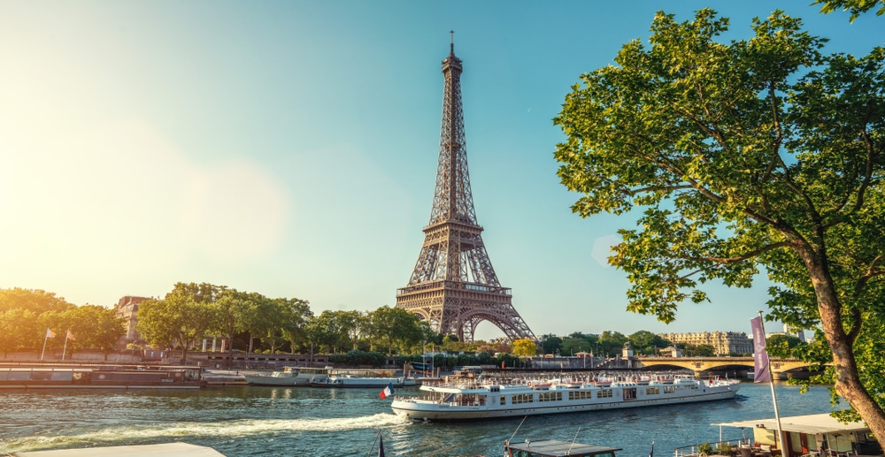 the eiffel tower in paris and river seine.