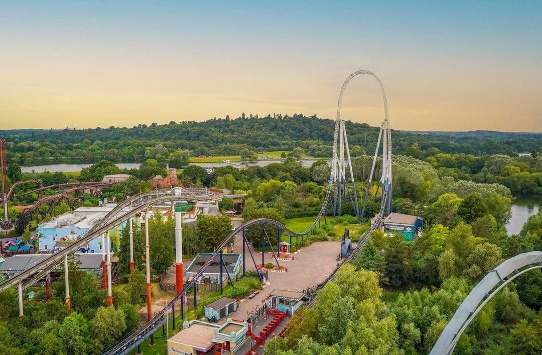 Thorpe Park aerial view in the day time