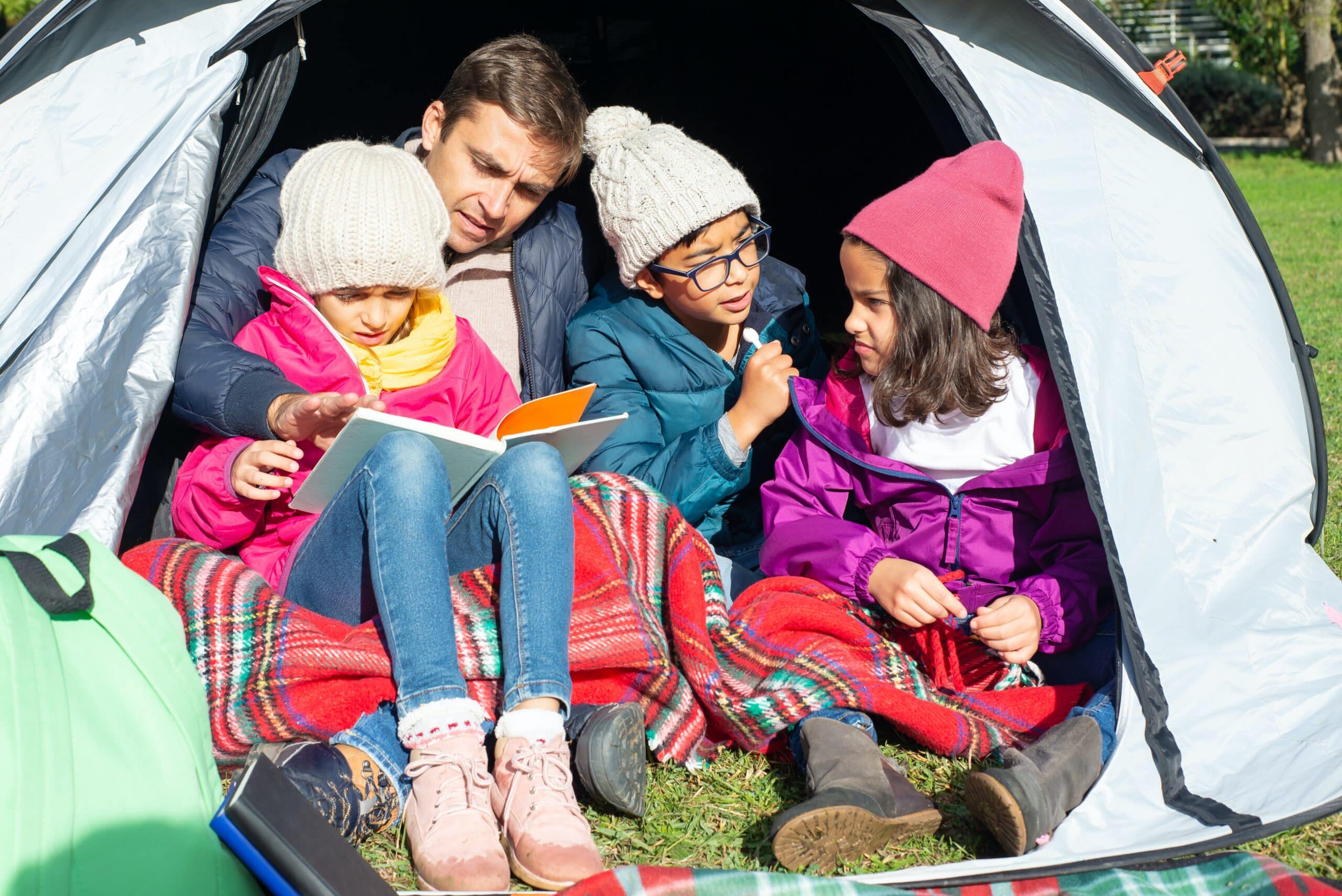Kids camping in tent