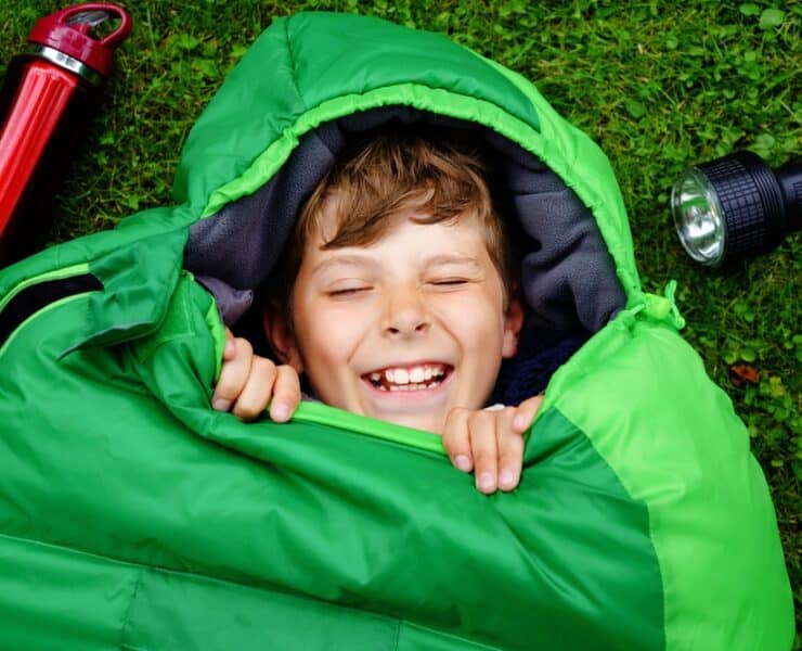 kid in sleeping bag