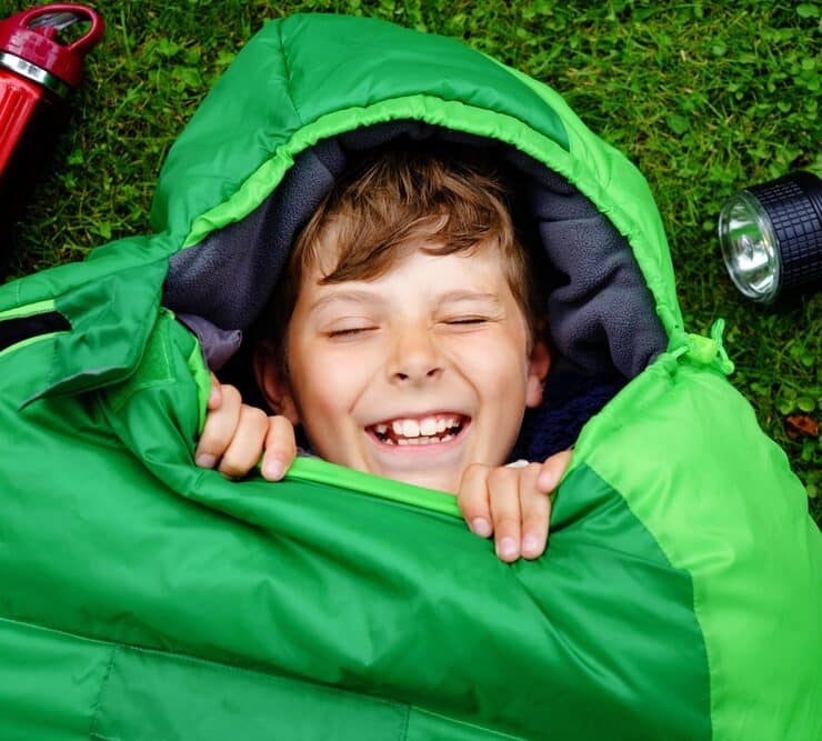 kid in sleeping bag