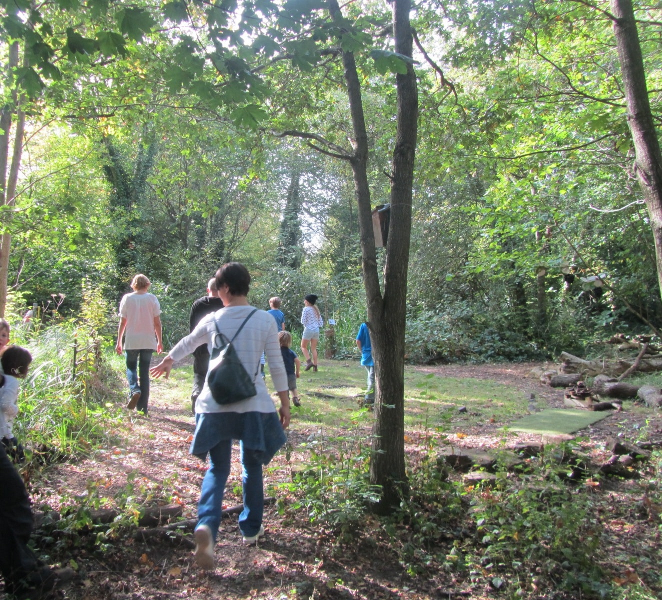 Family in woods