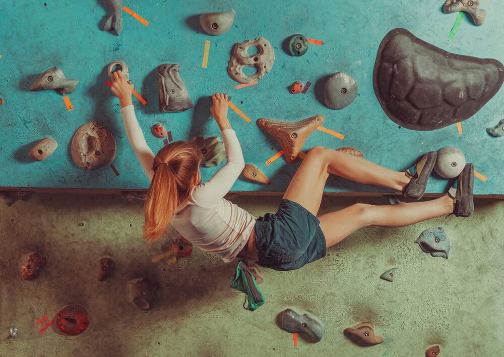 climbing wall in dimmed lighting