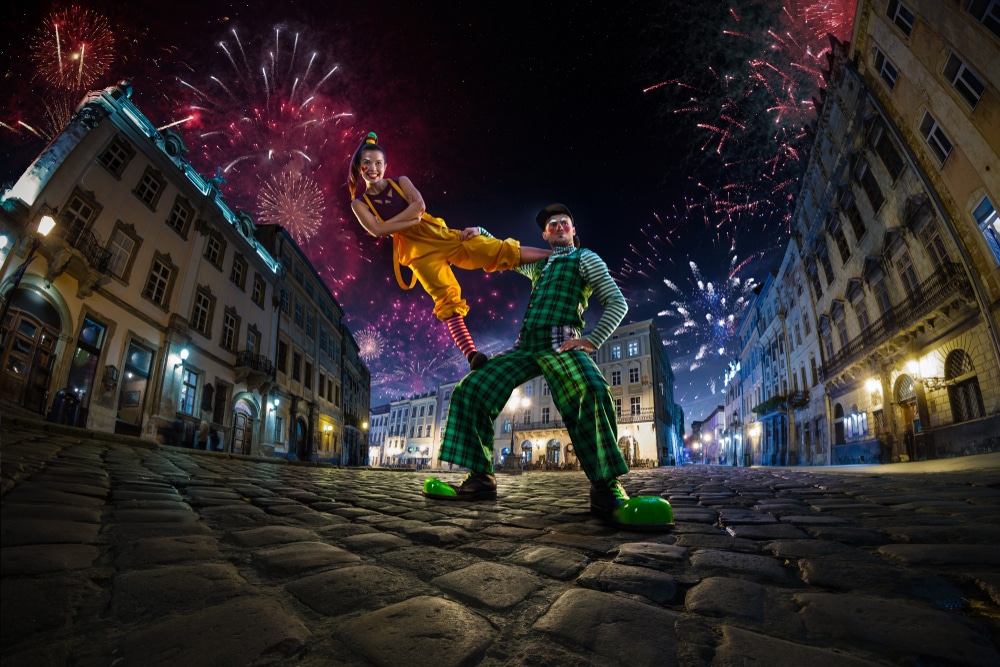 circus performers in the street