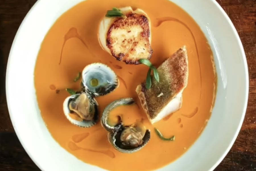 a creamy scallop and mussels dish