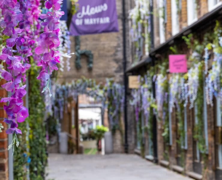 floral displays outside restaurants in Mayfair