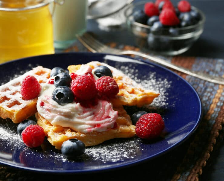 waffles with gelato and fruit