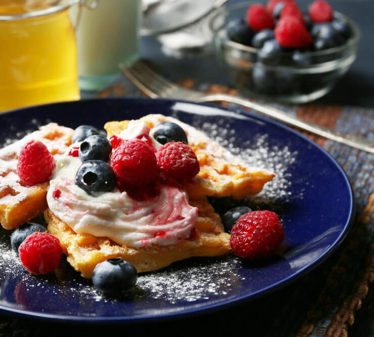 waffles with gelato and fruit