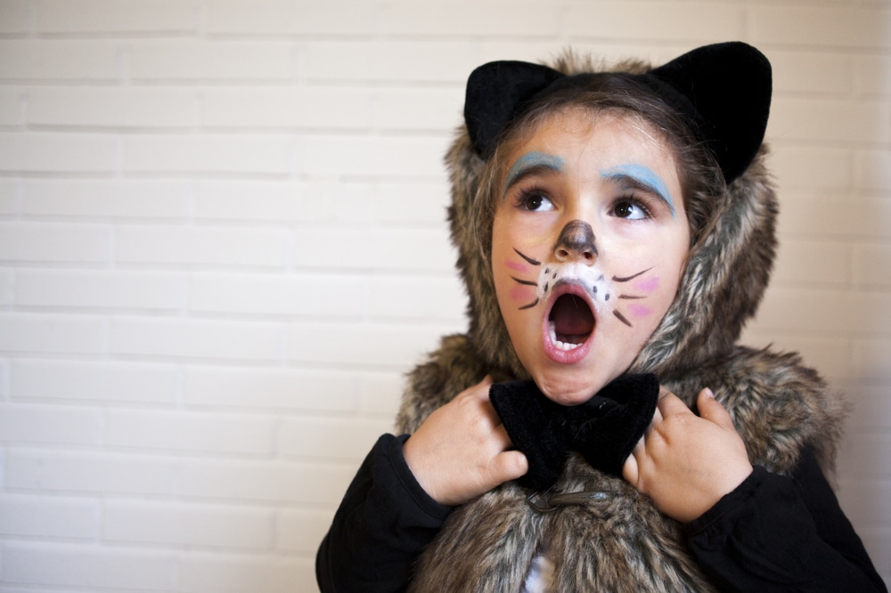 child dressed up as a cat with whiskers