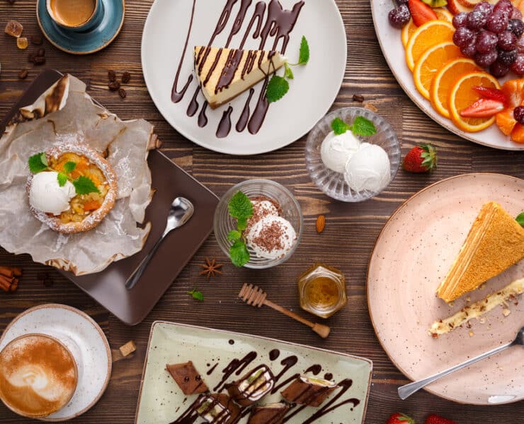 a table full of desserts