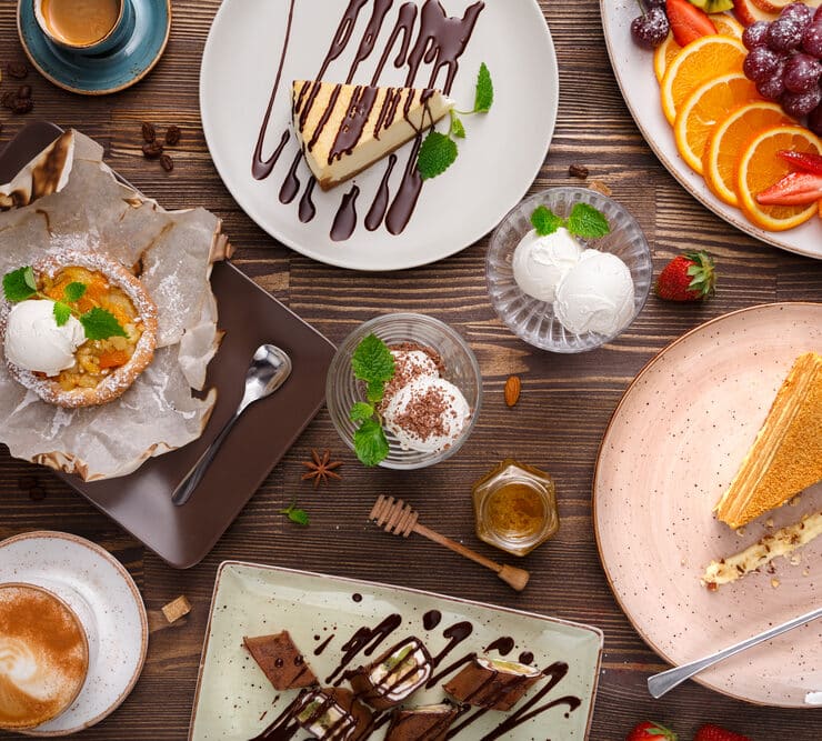 a table full of desserts