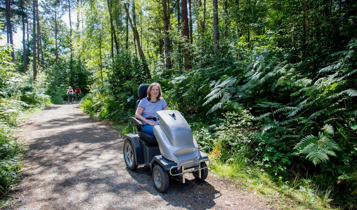 off-road mobility scooter in the forest