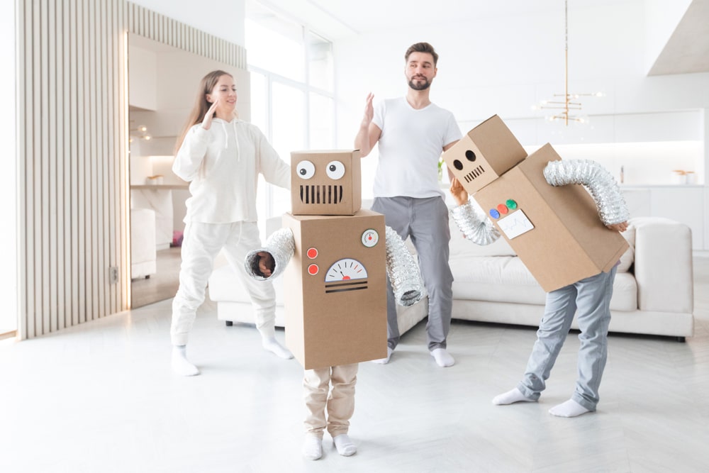 family dressed up as robots
