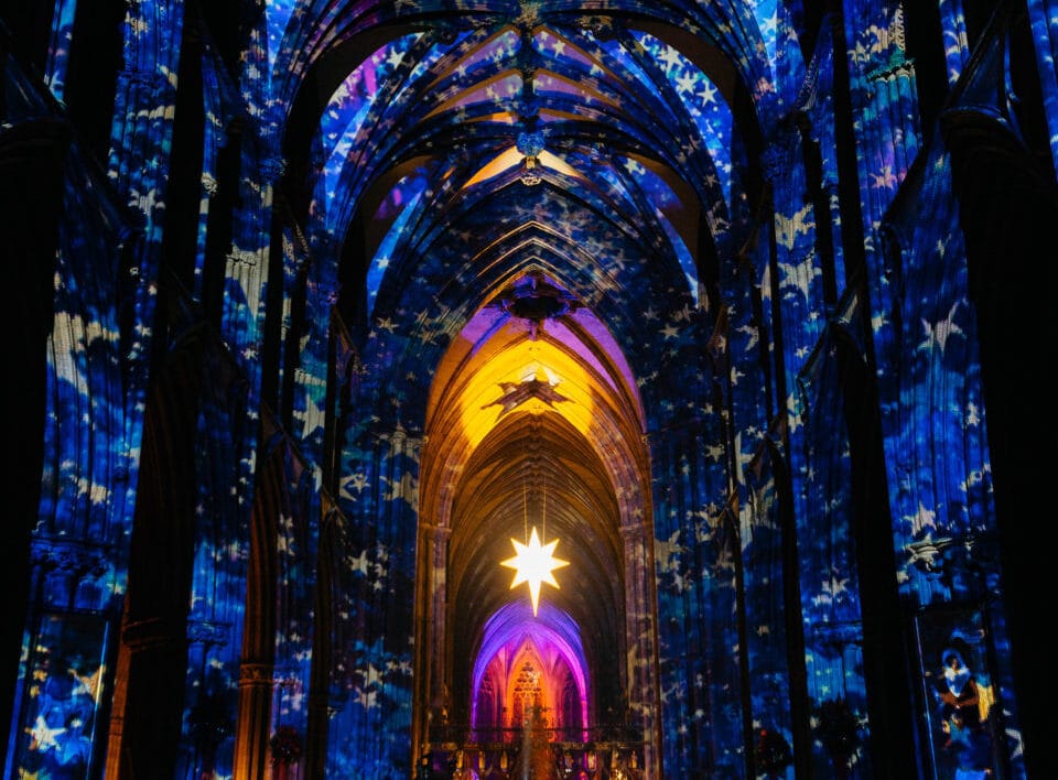 light show in cathedral