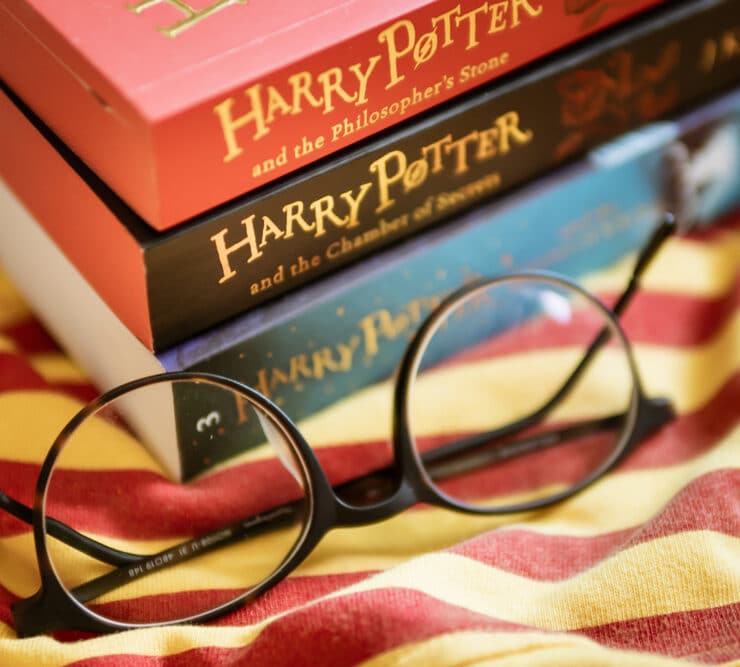 Harry Potter books and glasses