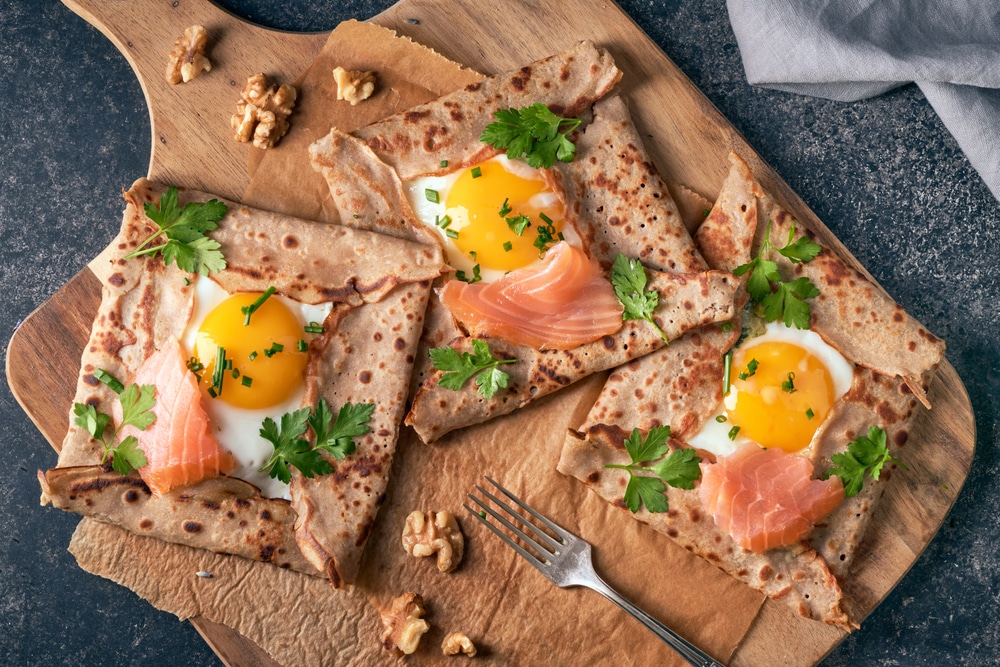 savoury galettes with eggs and salmon