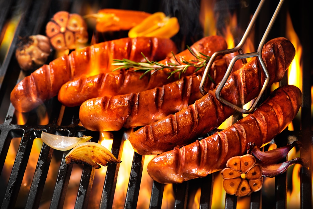 bratwurst sausages on grill