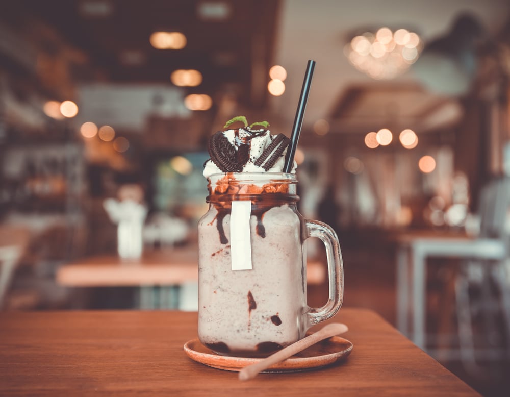 a chocolate freak shake served in a mason jar