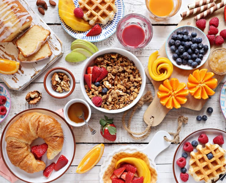 a bunch of brunch dishes