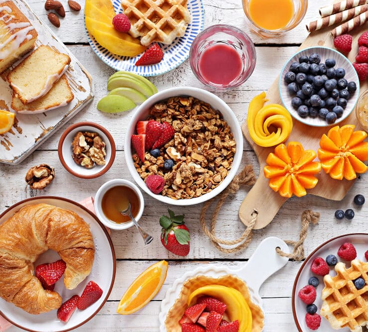 a bunch of brunch dishes