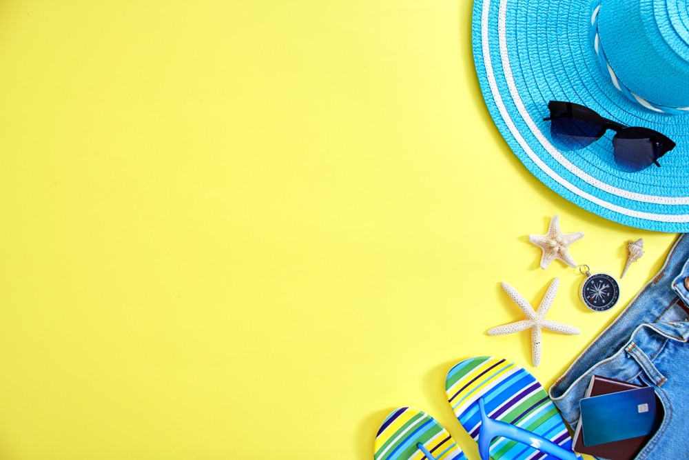 beach hat and flip flops