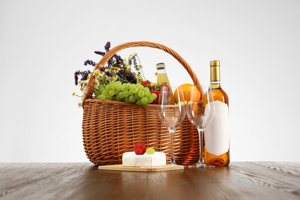 a cheese and wine hamper