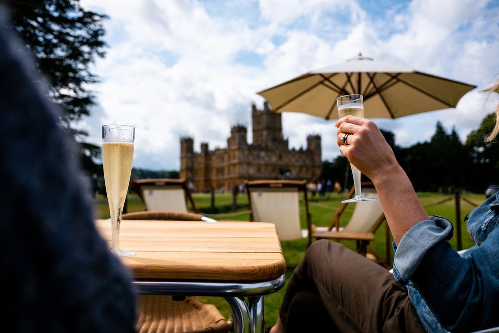 people enjoying bubbles at a downton abbey location