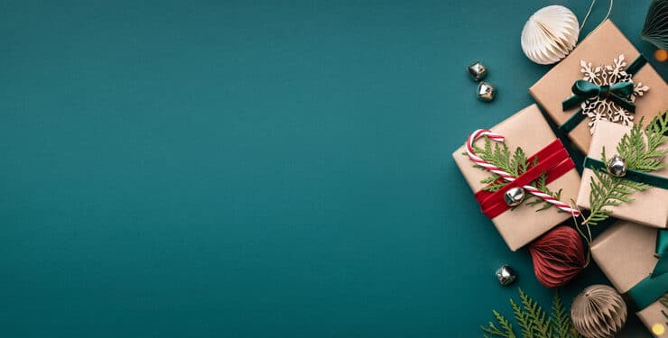 christmas gifts on a green background