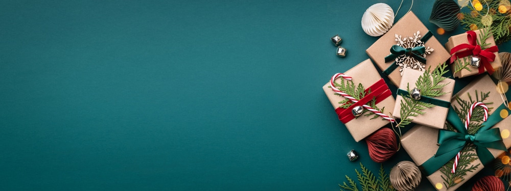 christmas gifts on a green background