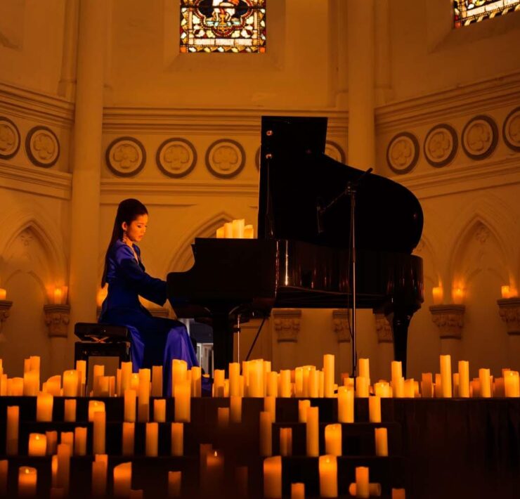 a candlelight performance on a piano