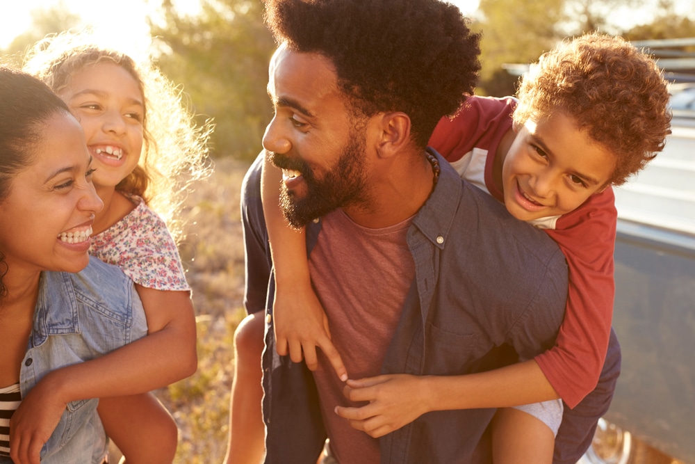a family laughing