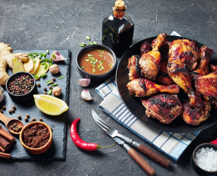 jerk chicken and spices for caribbean food