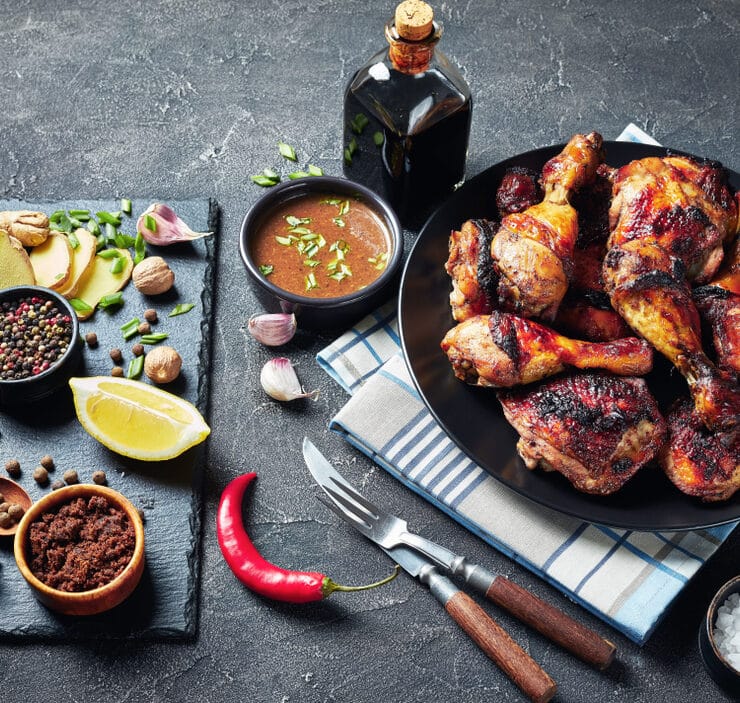 jerk chicken and spices for caribbean food
