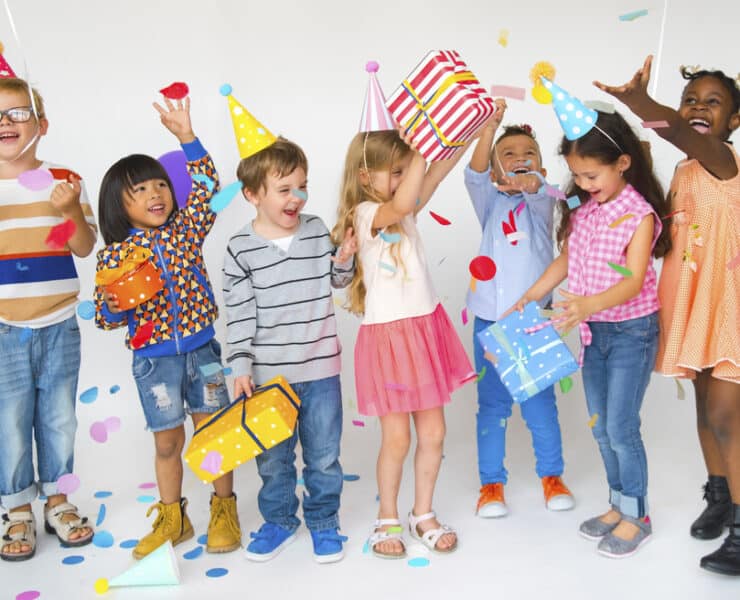kids at a party with confetti