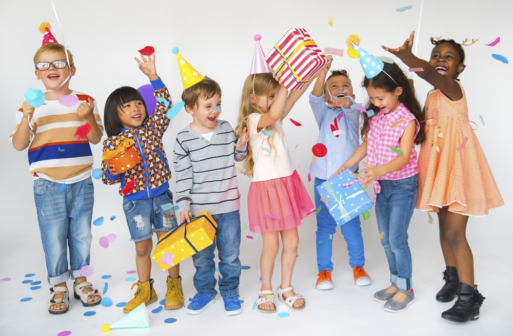 kids at a party with confetti