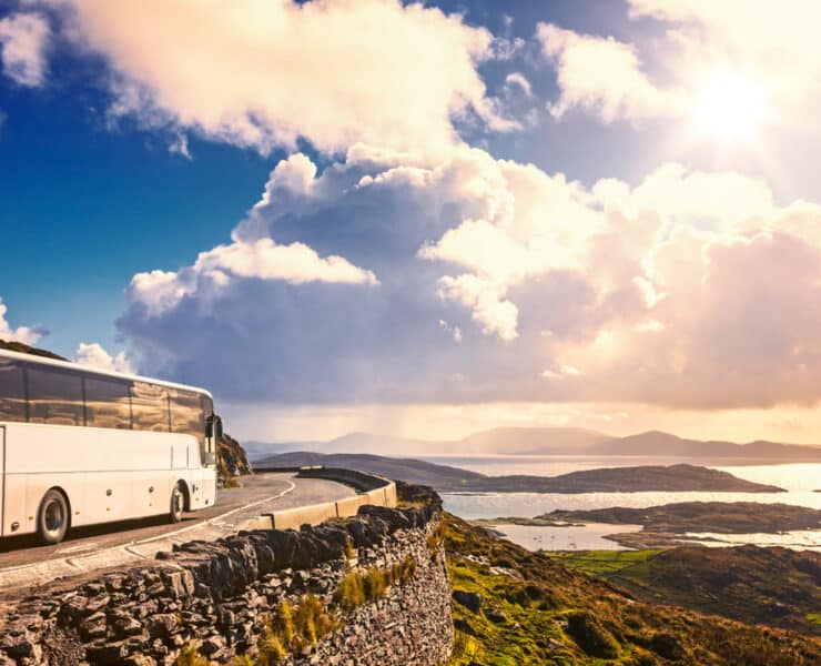 coach driving on hill