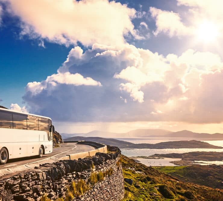 coach driving on hill