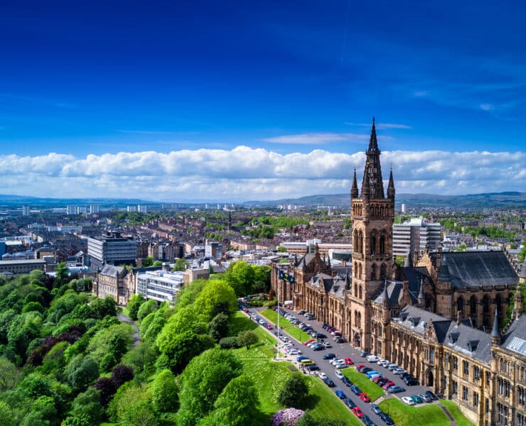 aerial view of glasgow on a sunny day