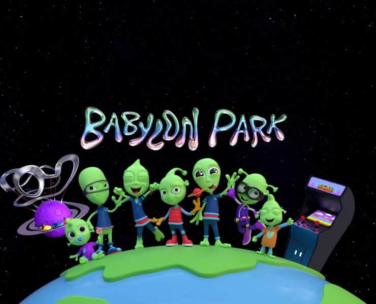 babylon park logo with alien mascots