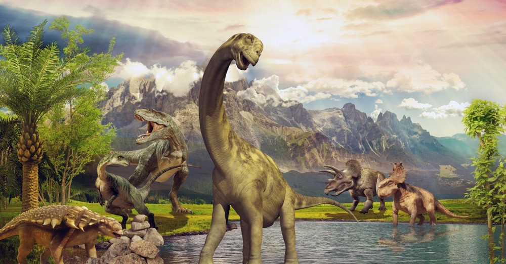 Titanosaur and other dinosaurs in artwork