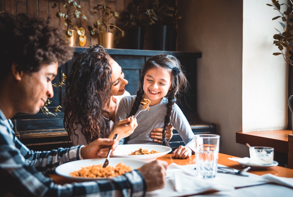 a family at a restaurant