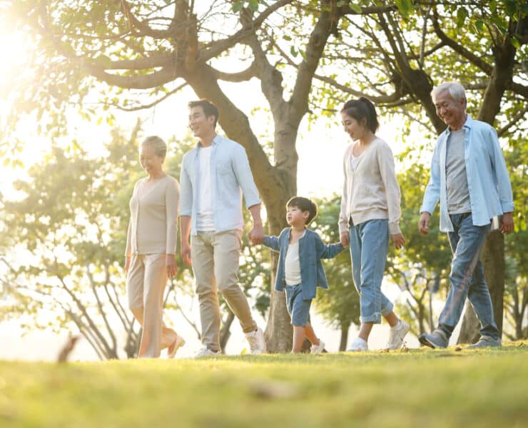 a family walking in a park