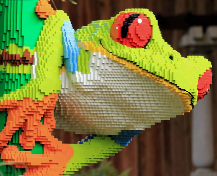 a green frog made of lego