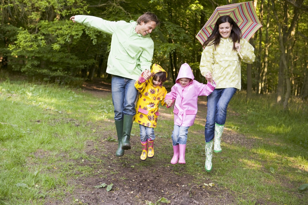 Family in rain