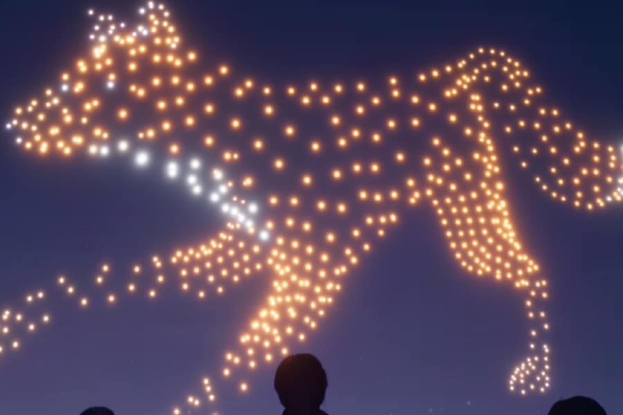 a drone light show of a fox